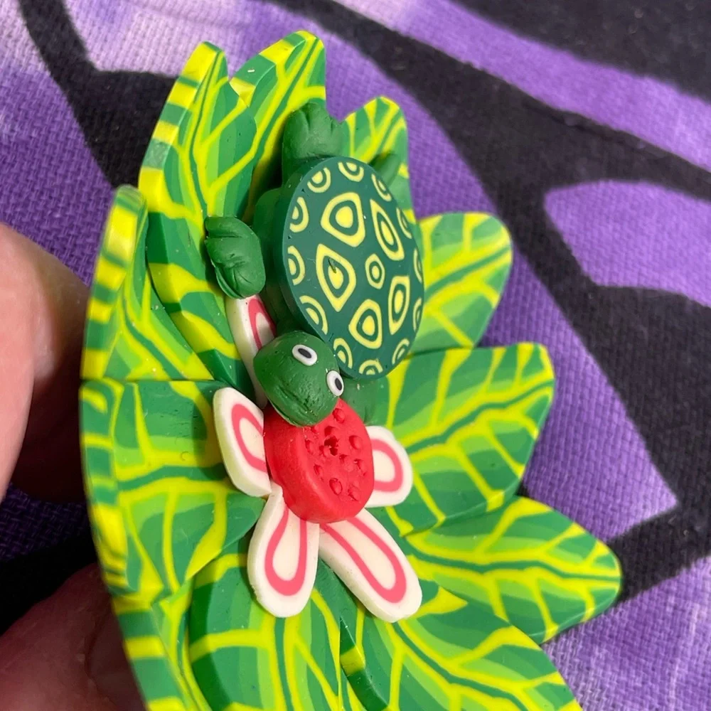 Handmade Incense Burner Turtle On Flower Shorty Stick Absolutely Adorable - Picture 4 of 7